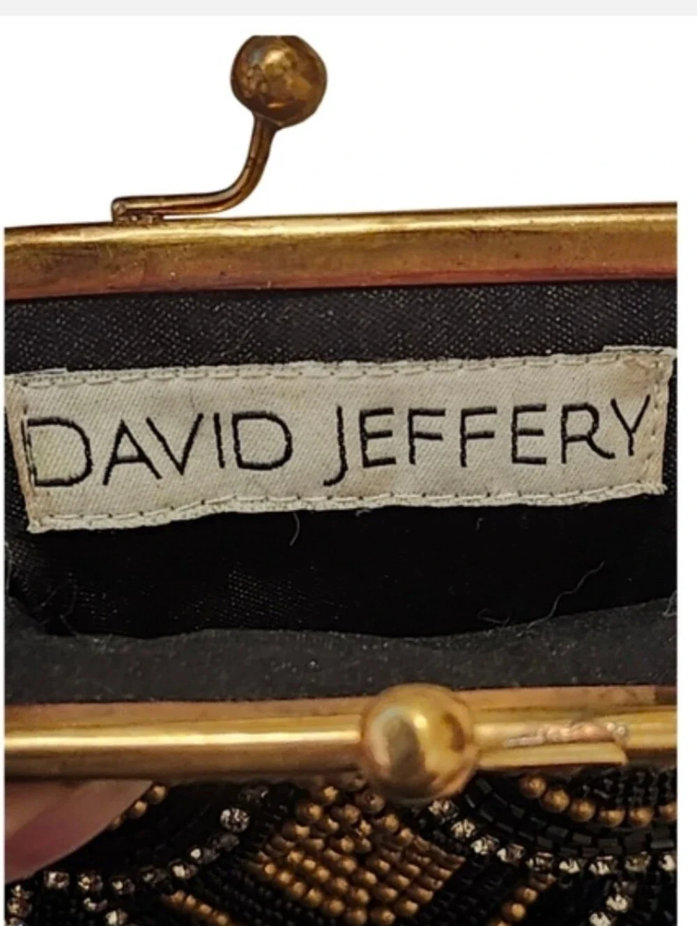 Vintage David Jeffery Beaded Evening Clutch Bag - Black & Gold